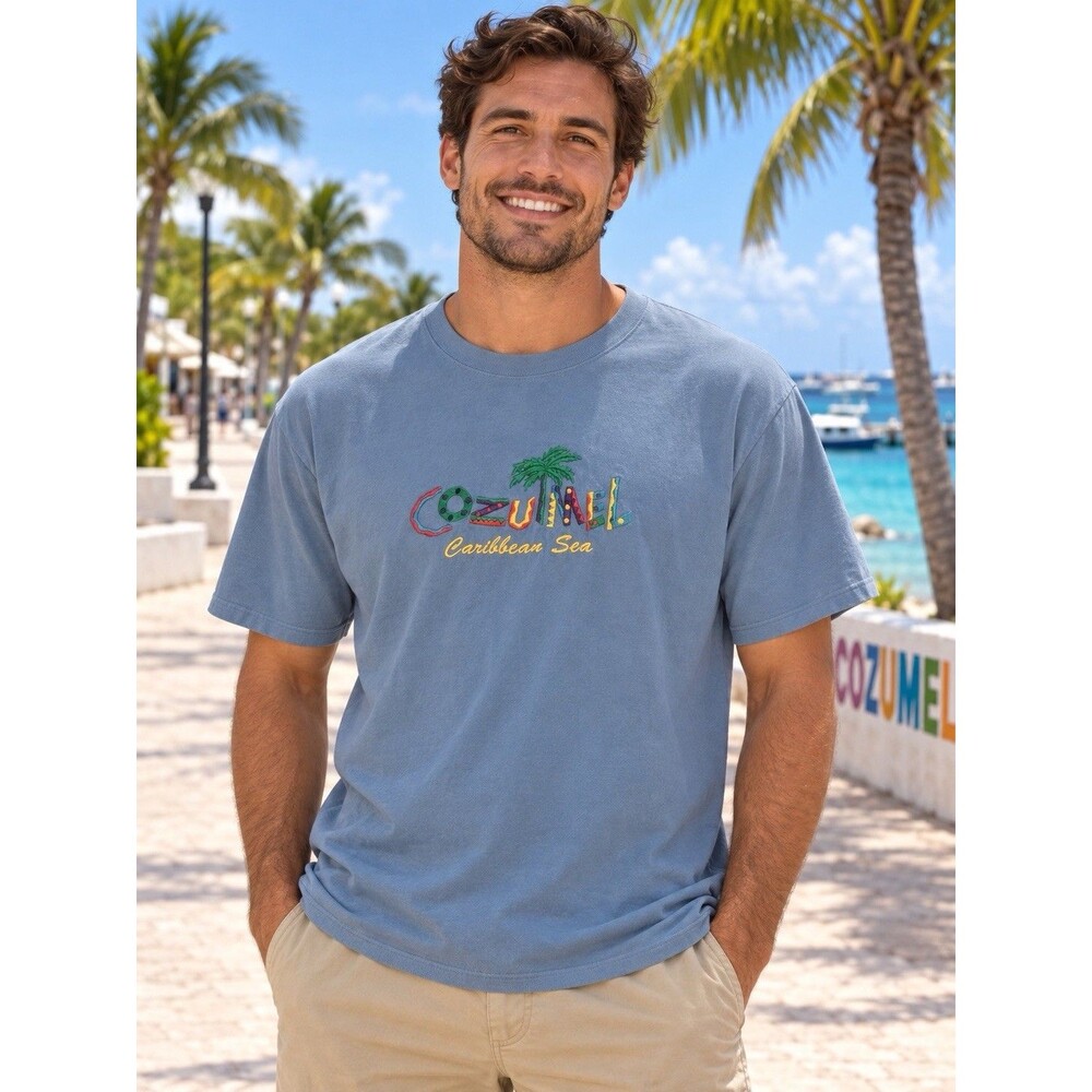 Cozumel Caribbean Sea Embroidered Souvenir T-Shirt Mexico Blue Unisex XL Mexico